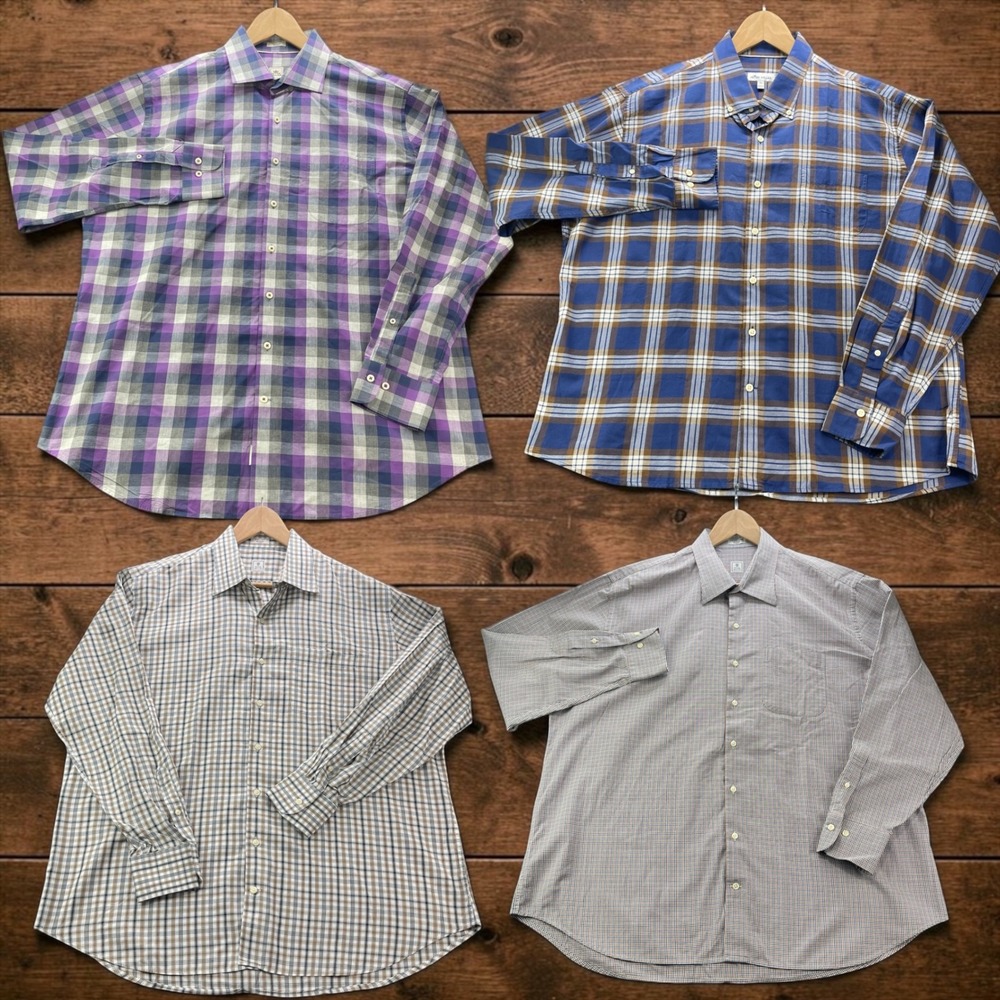 Lot of 4 Peter Millar Mens 3-XL 1-XXL Plaid Check Button Down Cotton Shirts